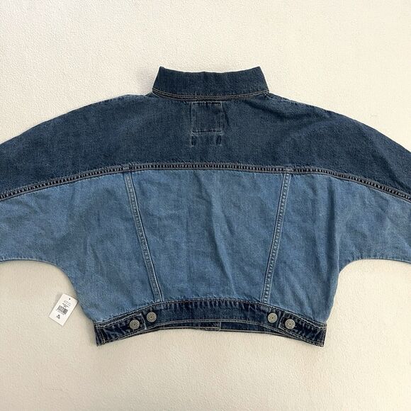 NWT Gap Kids Teen Girls Dolman Cropped Blue Color Block Denim Jean Jacket 12 XL - Picture 7 of 11